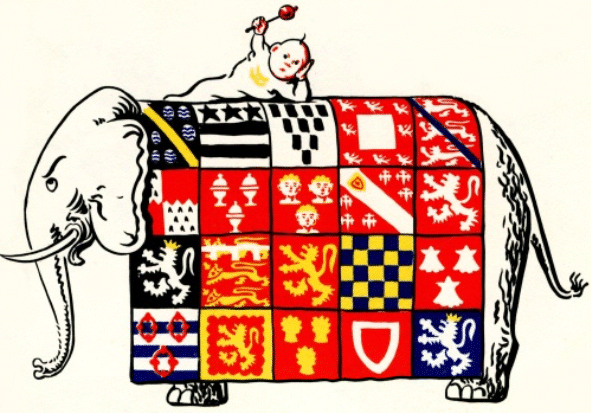 quarterings of Lord Mowbray and Stourton displayed on an elephant cloth